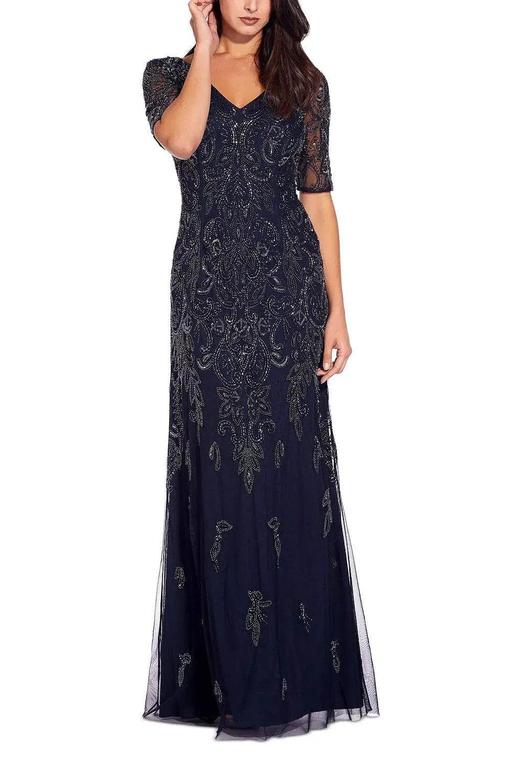 Adrianna Papell AP1E206462 P - Short Sleeve Beaded Evening Dress