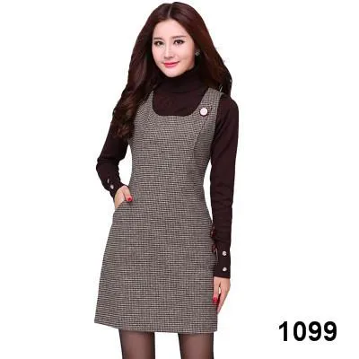 AKSLXDMMD 2017 Autumn Winter Woolen Women's Dress Plus Size Vest Dresses Slim Basic Office Dress Female Vestidos LH523