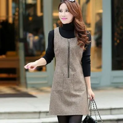 AKSLXDMMD 2017 Autumn Winter Woolen Women's Dress Plus Size Vest Dresses Slim Basic Office Dress Female Vestidos LH523