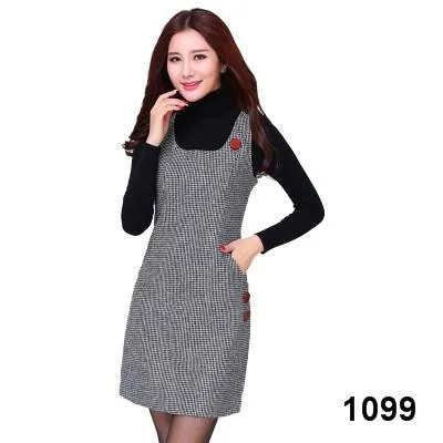 AKSLXDMMD 2017 Autumn Winter Woolen Women's Dress Plus Size Vest Dresses Slim Basic Office Dress Female Vestidos LH523