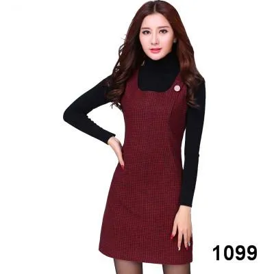 AKSLXDMMD 2017 Autumn Winter Woolen Women's Dress Plus Size Vest Dresses Slim Basic Office Dress Female Vestidos LH523