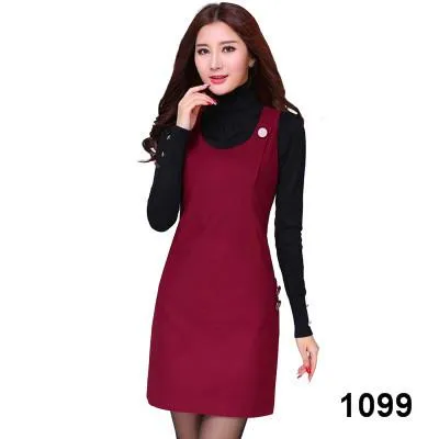 AKSLXDMMD 2017 Autumn Winter Woolen Women's Dress Plus Size Vest Dresses Slim Basic Office Dress Female Vestidos LH523