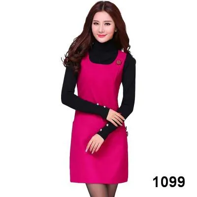 AKSLXDMMD 2017 Autumn Winter Woolen Women's Dress Plus Size Vest Dresses Slim Basic Office Dress Female Vestidos LH523