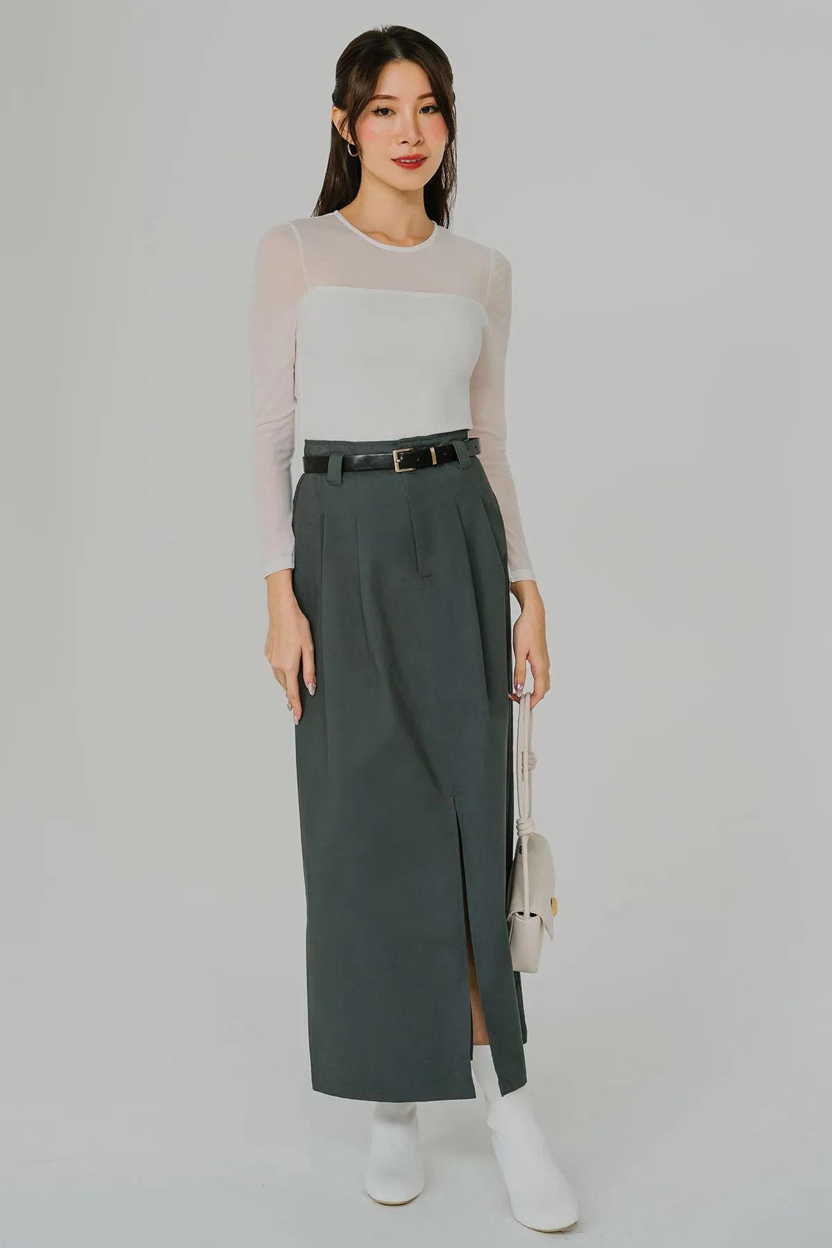 Belted Terrain Skirt (Teal-Grey)