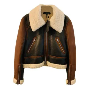 Best Genuine Style Brown Cropped Aviator Shearling Jacket