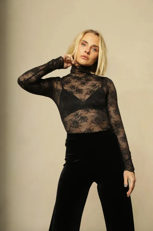 Black Chantilly Lace Turtleneck