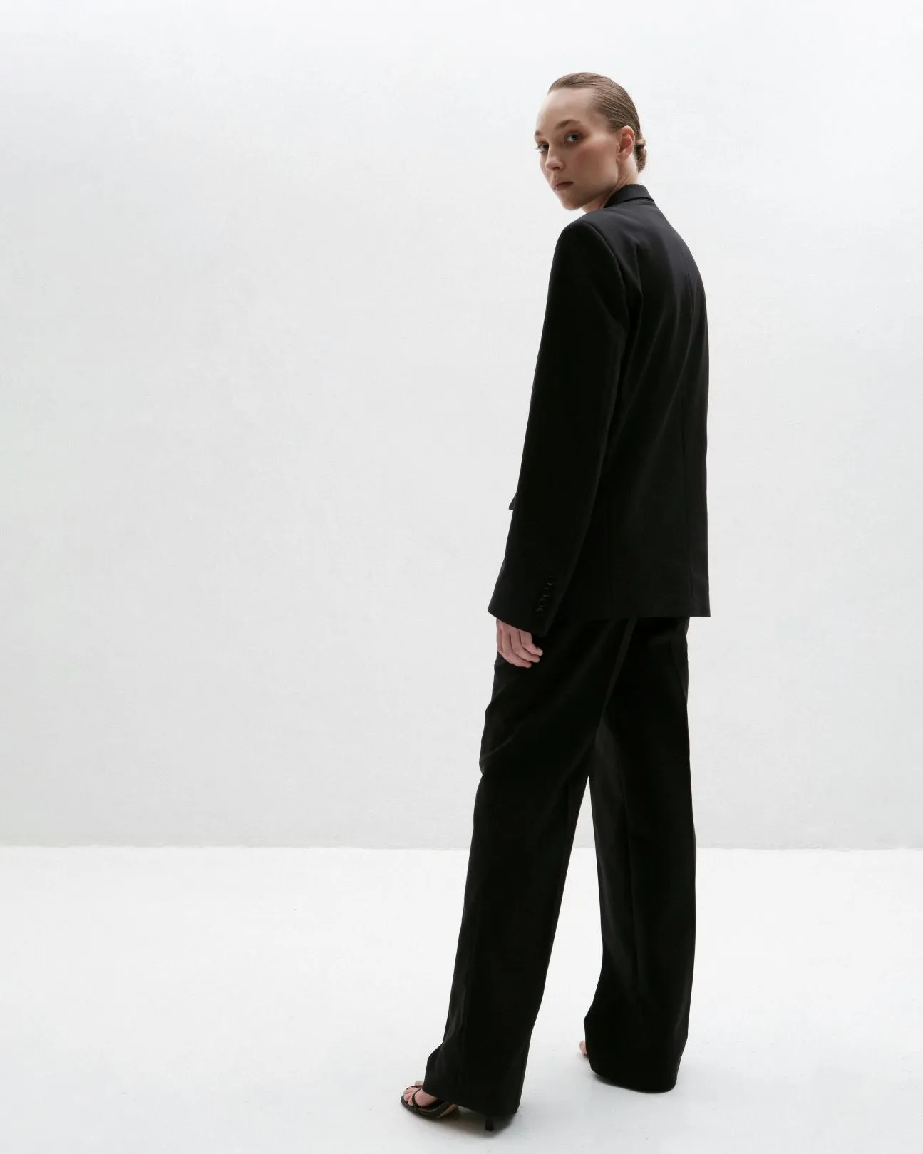 Black high waisted wide leg trousers