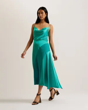 Bolsena Asymmetric Satin Midi Skirt Brt-Green