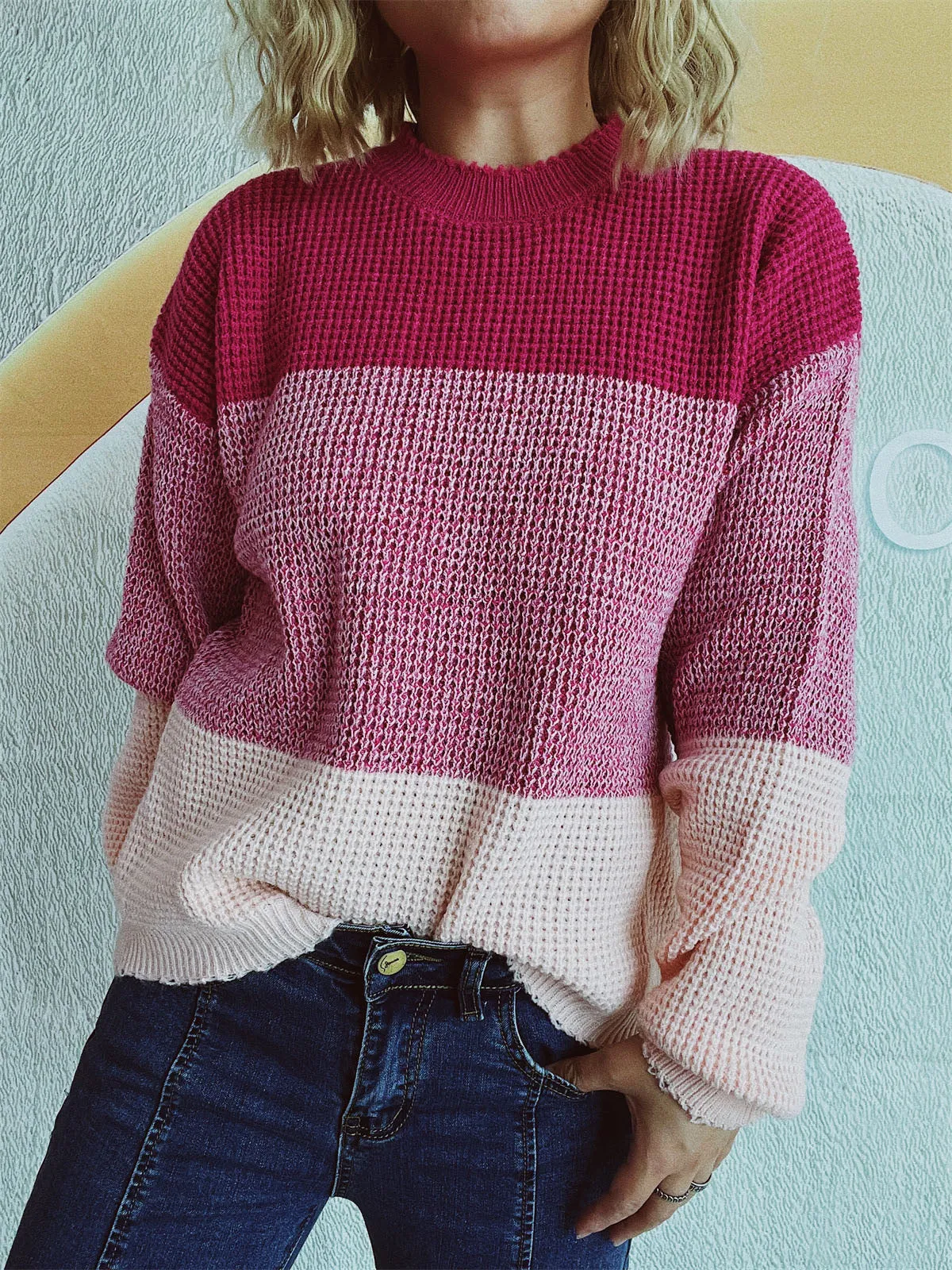 Color Block Long Sleeve Sweater