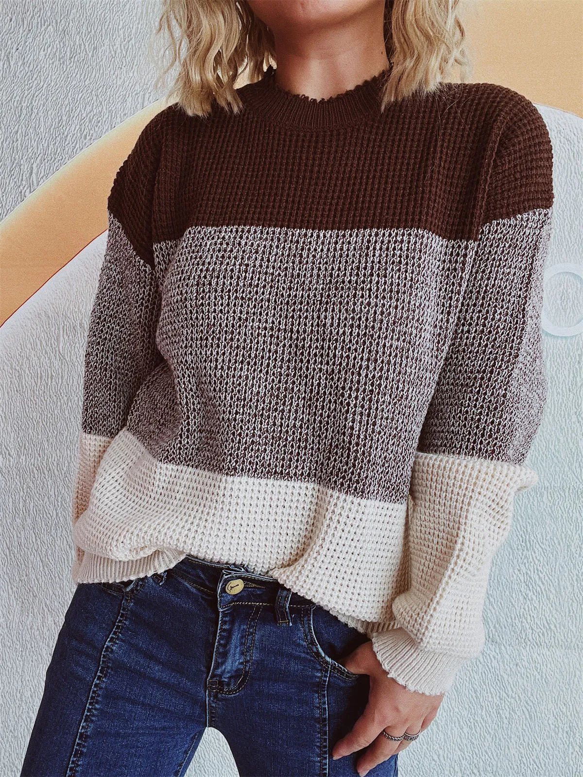 Color Block Long Sleeve Sweater