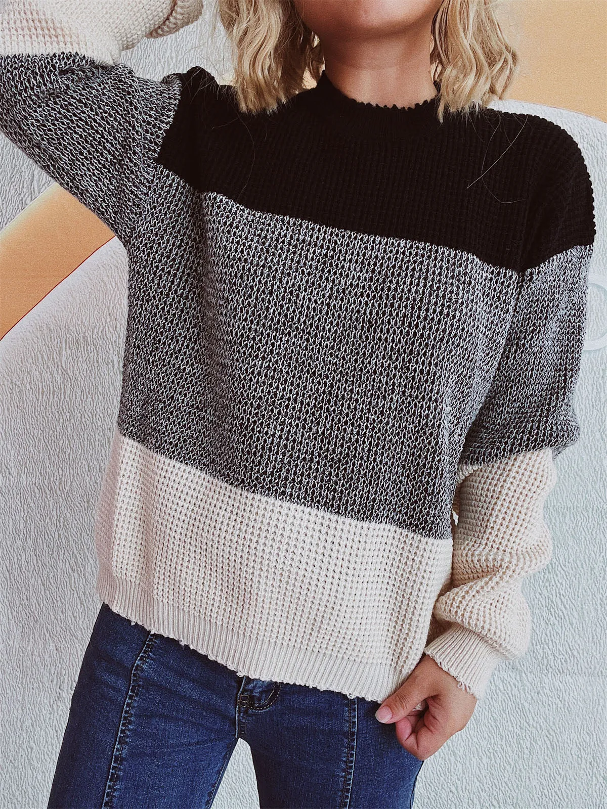 Color Block Long Sleeve Sweater