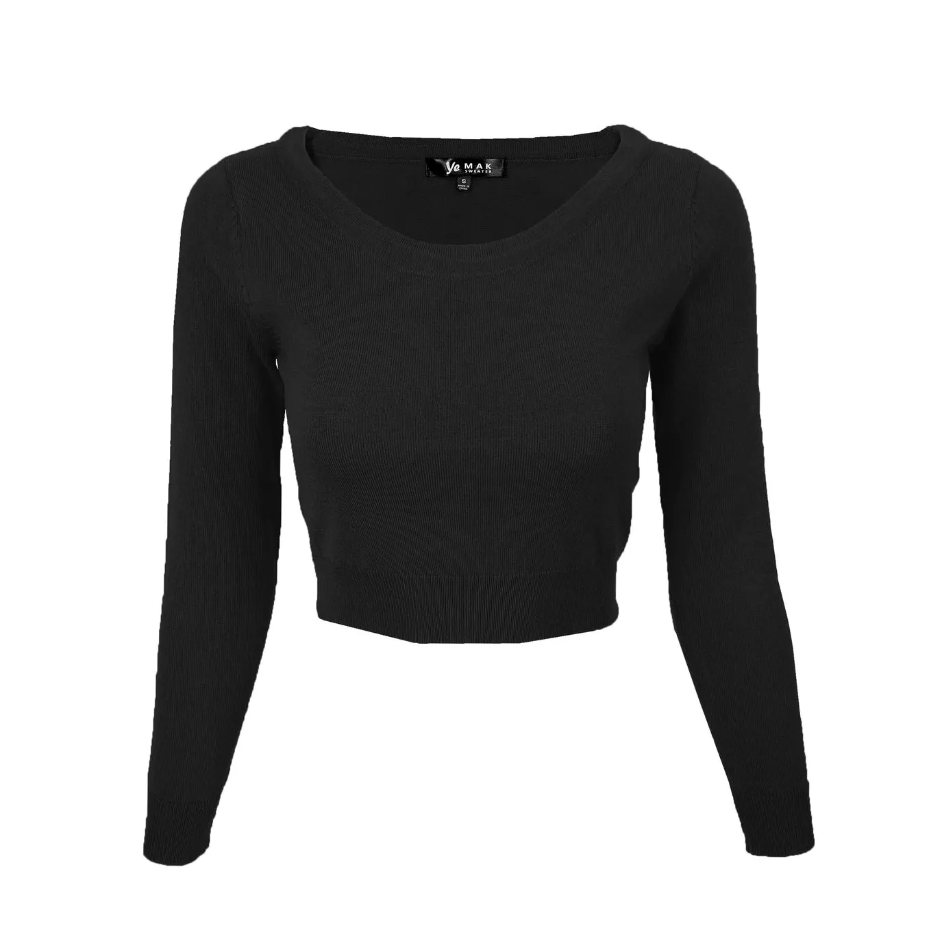 Cropped Long Sleeve Sweater in Black