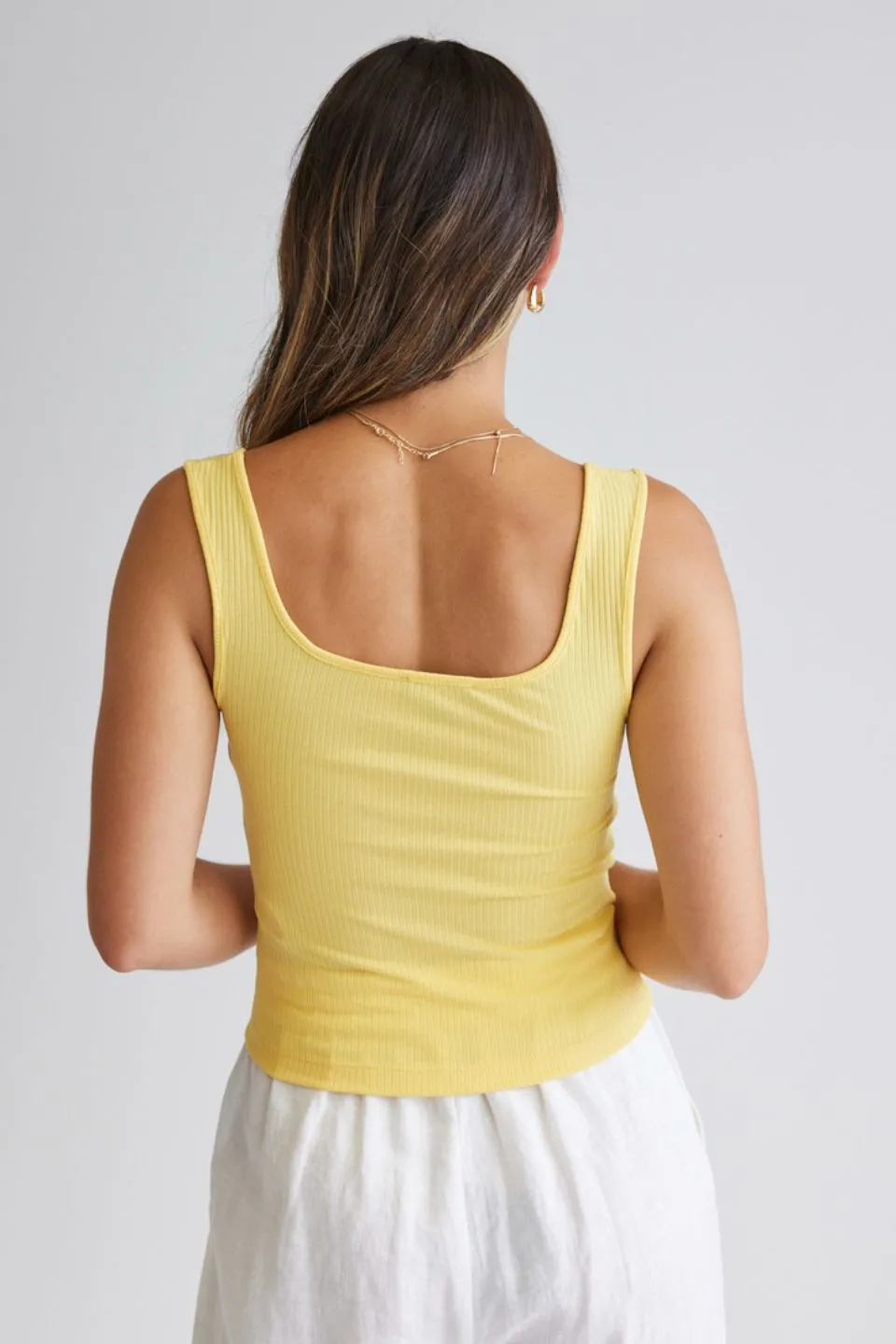 Devoted Yellow Square Neck Cropped Rib Tank