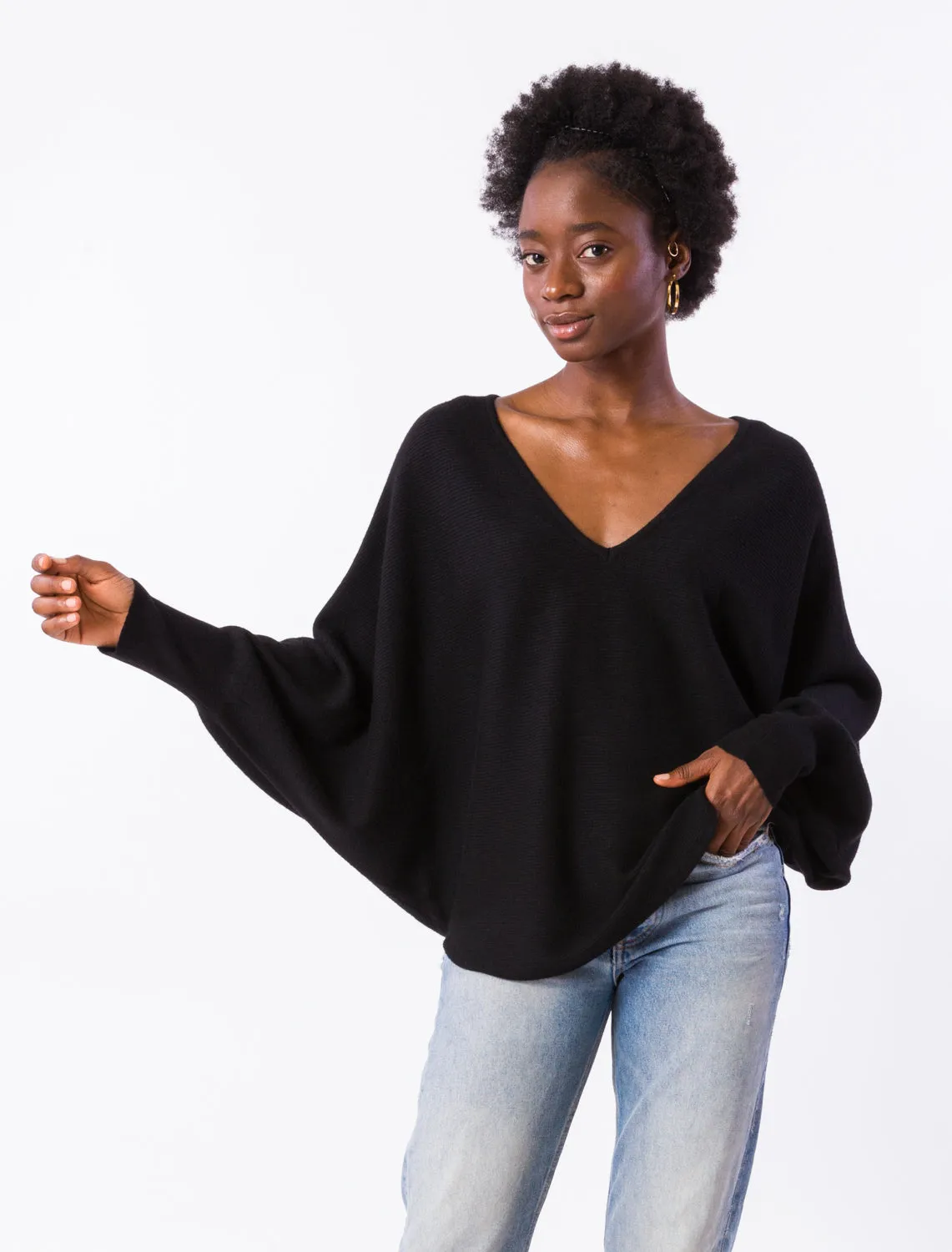 Dolman Sleeve V Neck Sweater