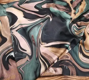 End of Bolt: 1/2 yard of Designer Deadstock Abstract Marble Magic Green and Gold Satin Charmeuse Luxe Blousewear Slight Stretch Woven- remnant