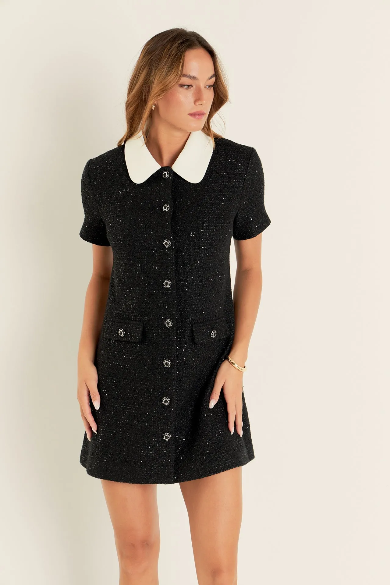 English Factory - Collar Pointed Tweed Mini Dress