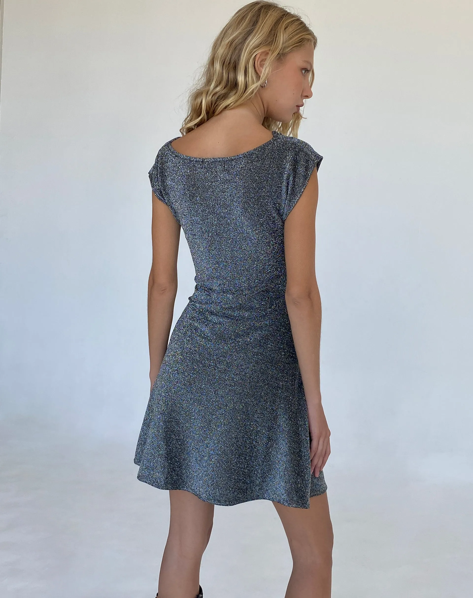 Estrella Cowl Neck Mini Dress in Black Shimmer