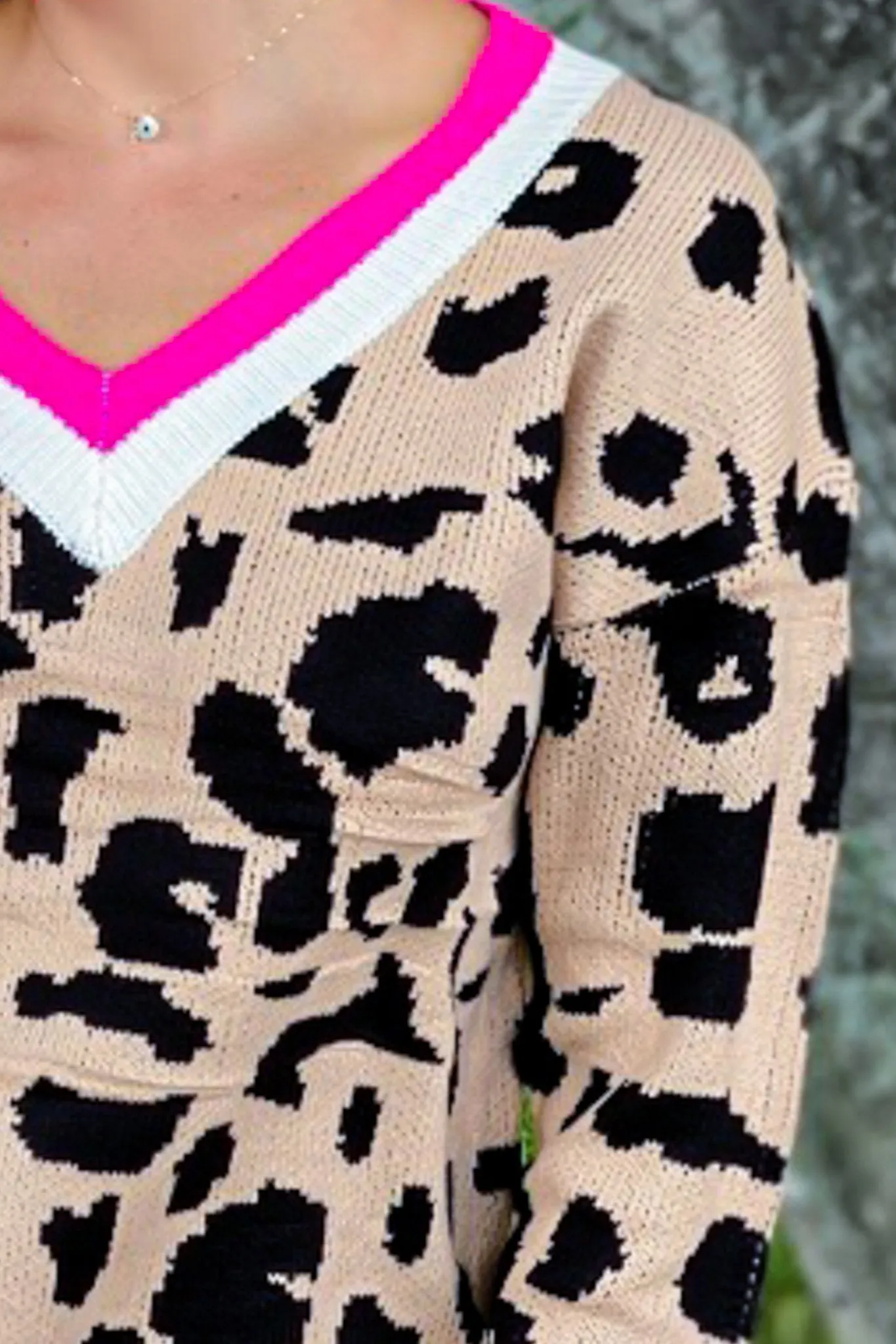 Fuchsia Leopard Printed Oversized Sweater