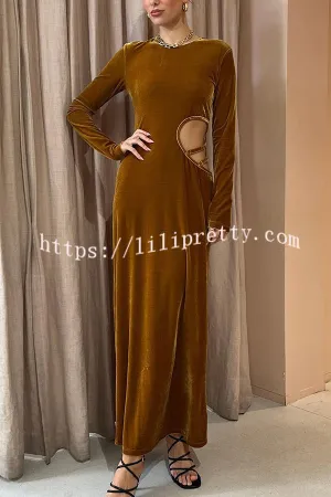 Full of Drama and Sophistication Velvet Side Hip Cutout Slit Maxi Dress