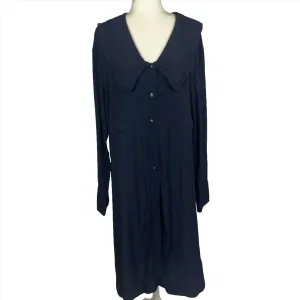 Ganni Navy Waffle Texture Collared Maxi Dress L/ XL