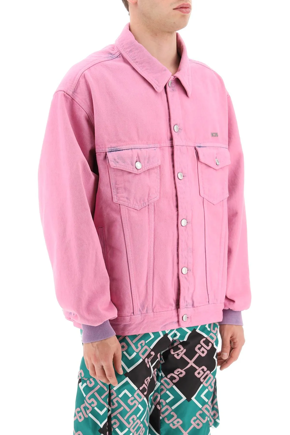 Gcds oversized overdyed bleached denim jacket