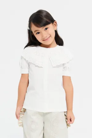 Girls White Schiffli Lace Collar Shirt