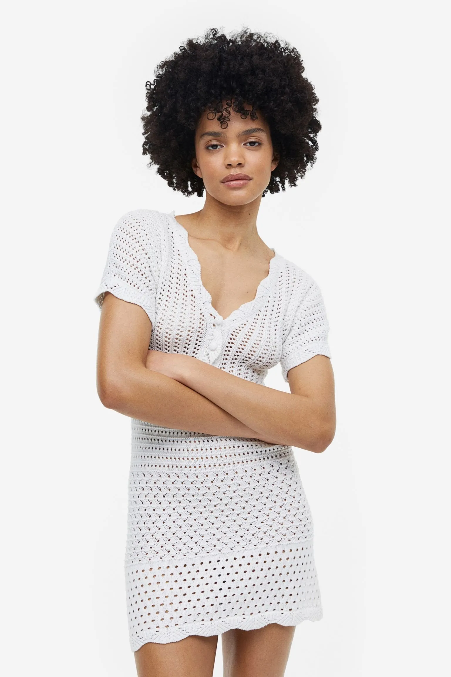 H&M Crochet-look dress, white