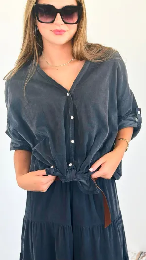 Harvest Italian Blouse- Dark Gray