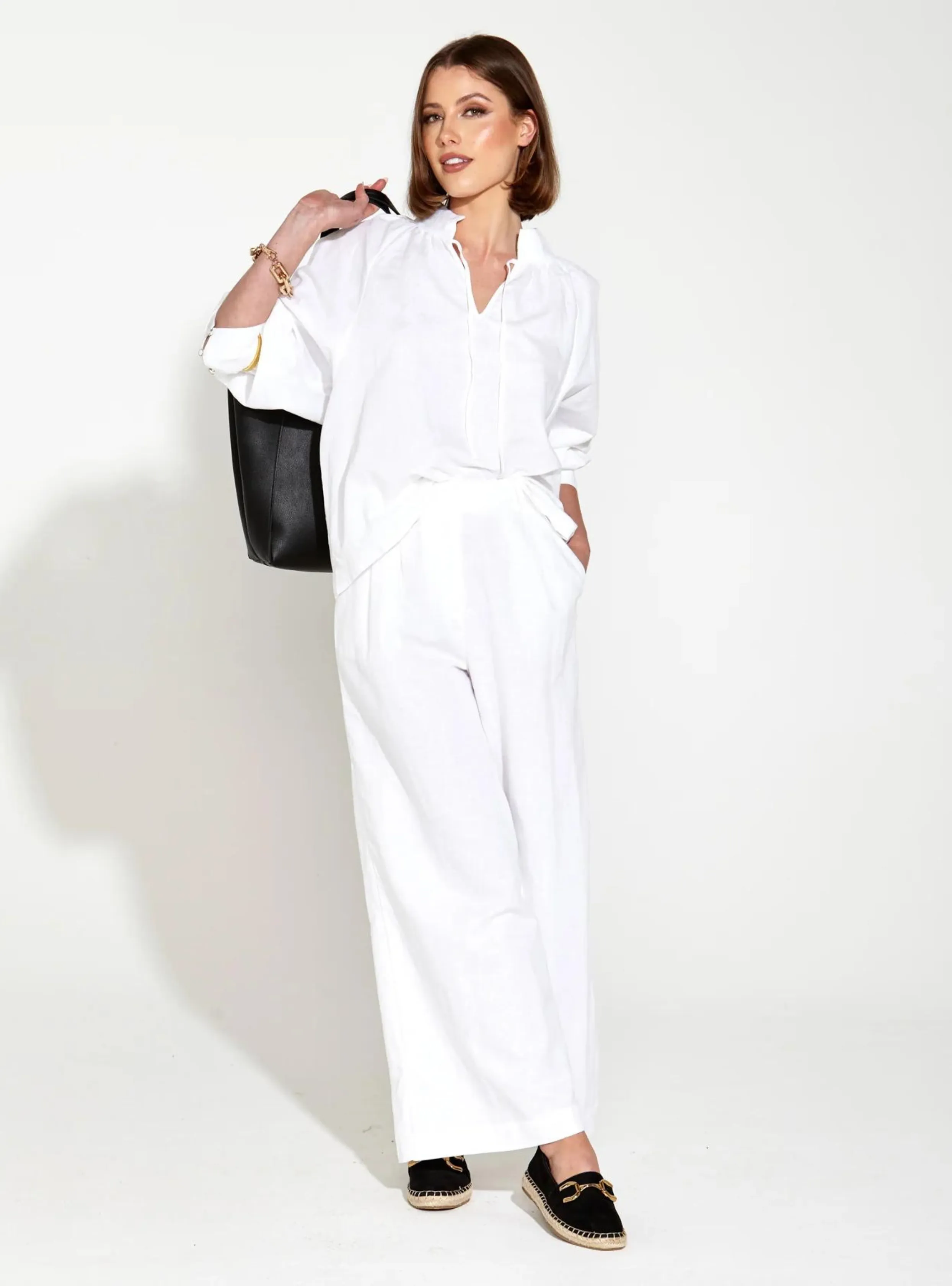 HERITAGE LINEN WIDE LEG PANT - White