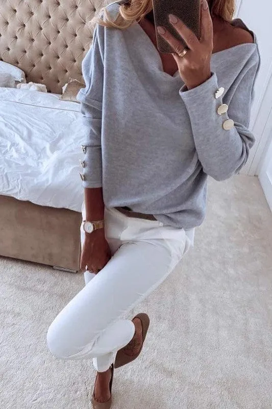 Hope It Never Ends Off Shoulder Sweater Grey