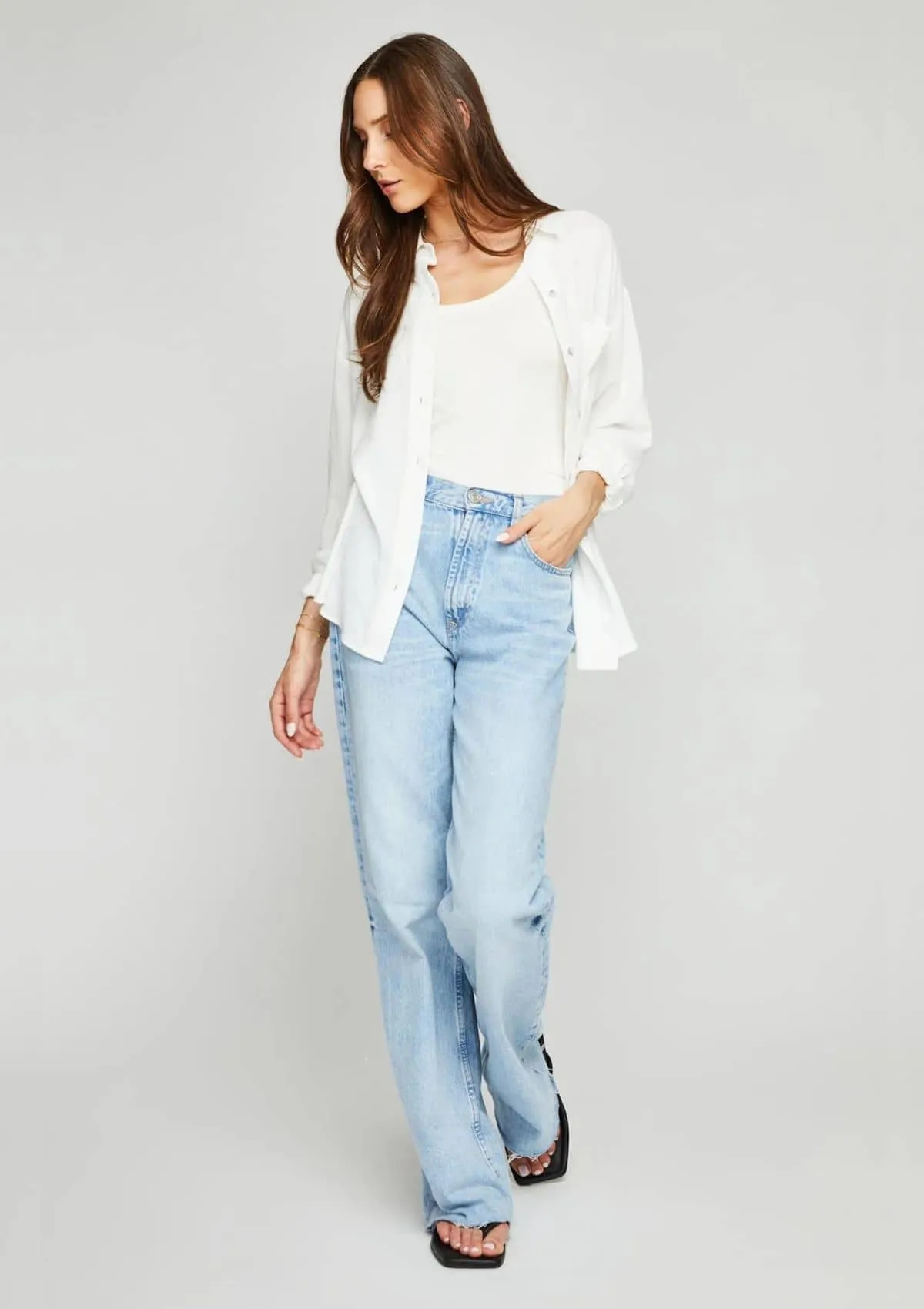 Hudson Long Sleeve Button Down Top - White