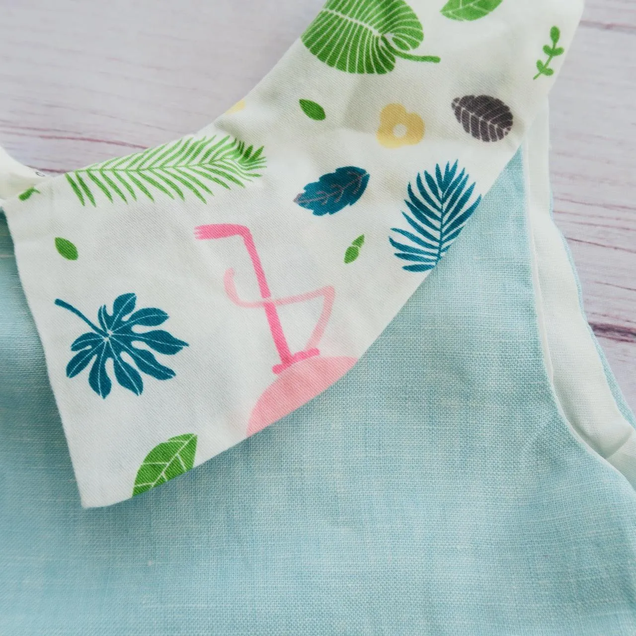 Ivy Dress in Blue Linen & Tropical Flamingo Print