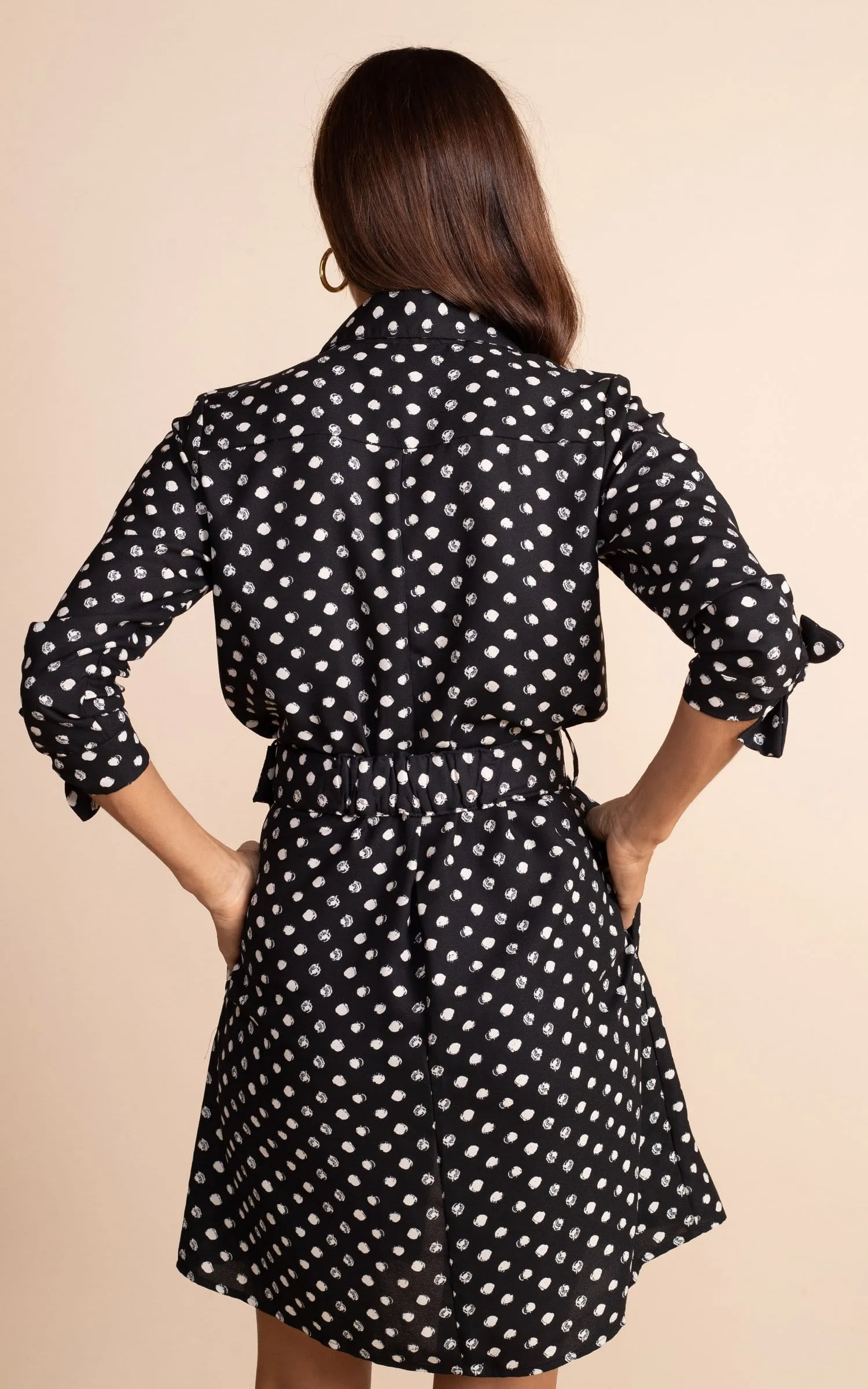 Jonah Mini Shirt Dress in Black Polka Dot