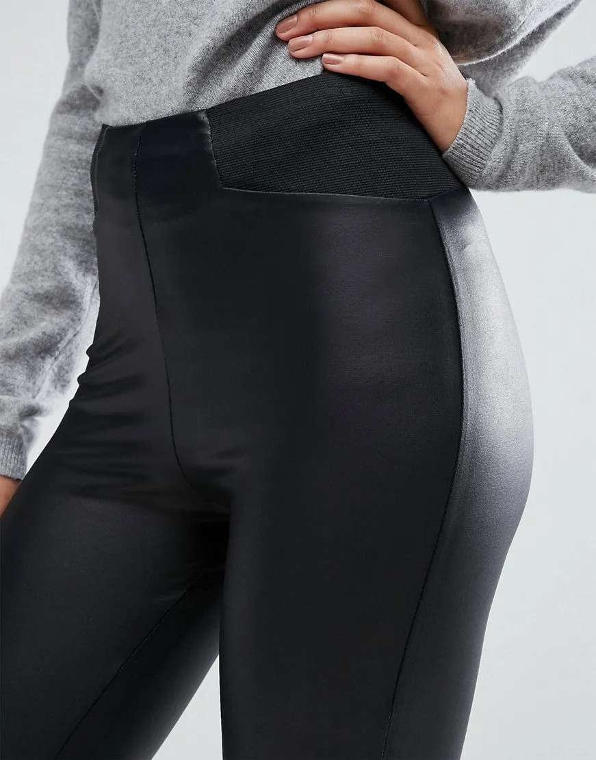 Leather look leggings with elastic slim waist