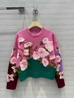 Lovely embroidered flowers long sleeve sweater      S2513