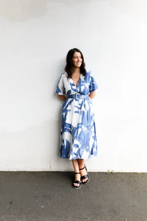 Maxine Dress (Blue Palm Print)