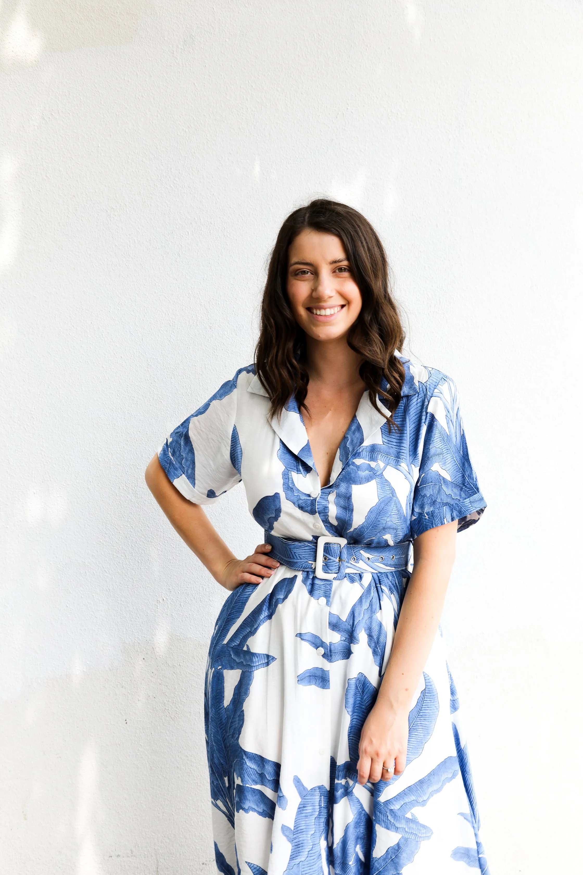 Maxine Dress (Blue Palm Print)