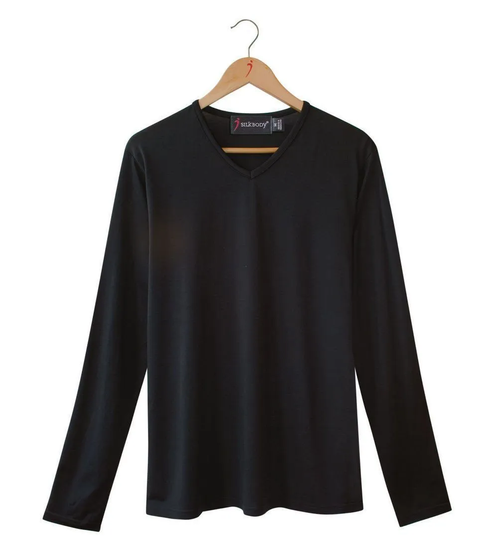 Men's Silkspun Long Sleeve V Neck - Clearance; Black XXL