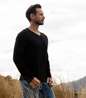 Men's Silkspun Long Sleeve V Neck - Clearance; Black XXL