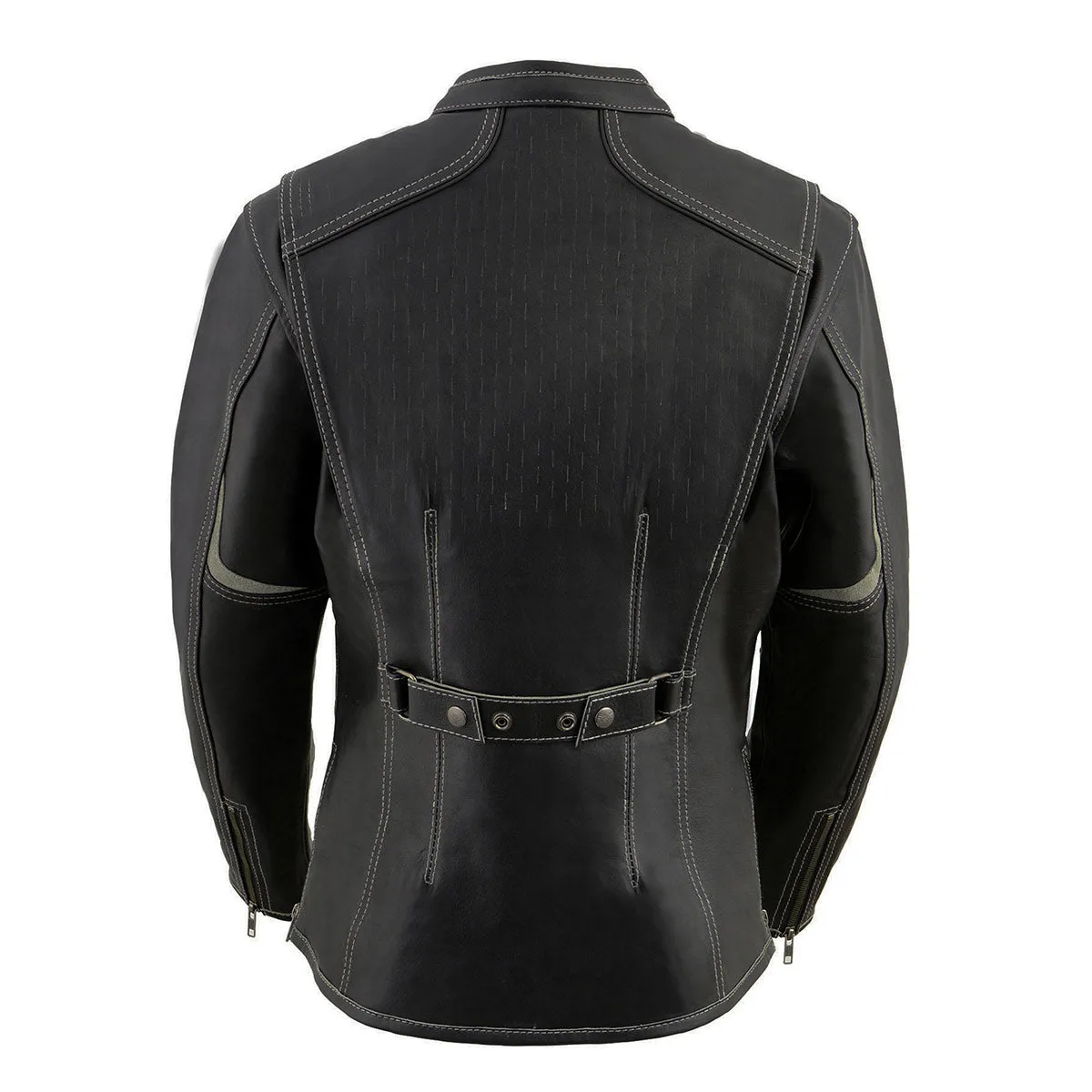 Milwaukee Leather MLL2502 Women's 'Laser Cut' Distressed Black and Grey Scuba Style Racer Jacket