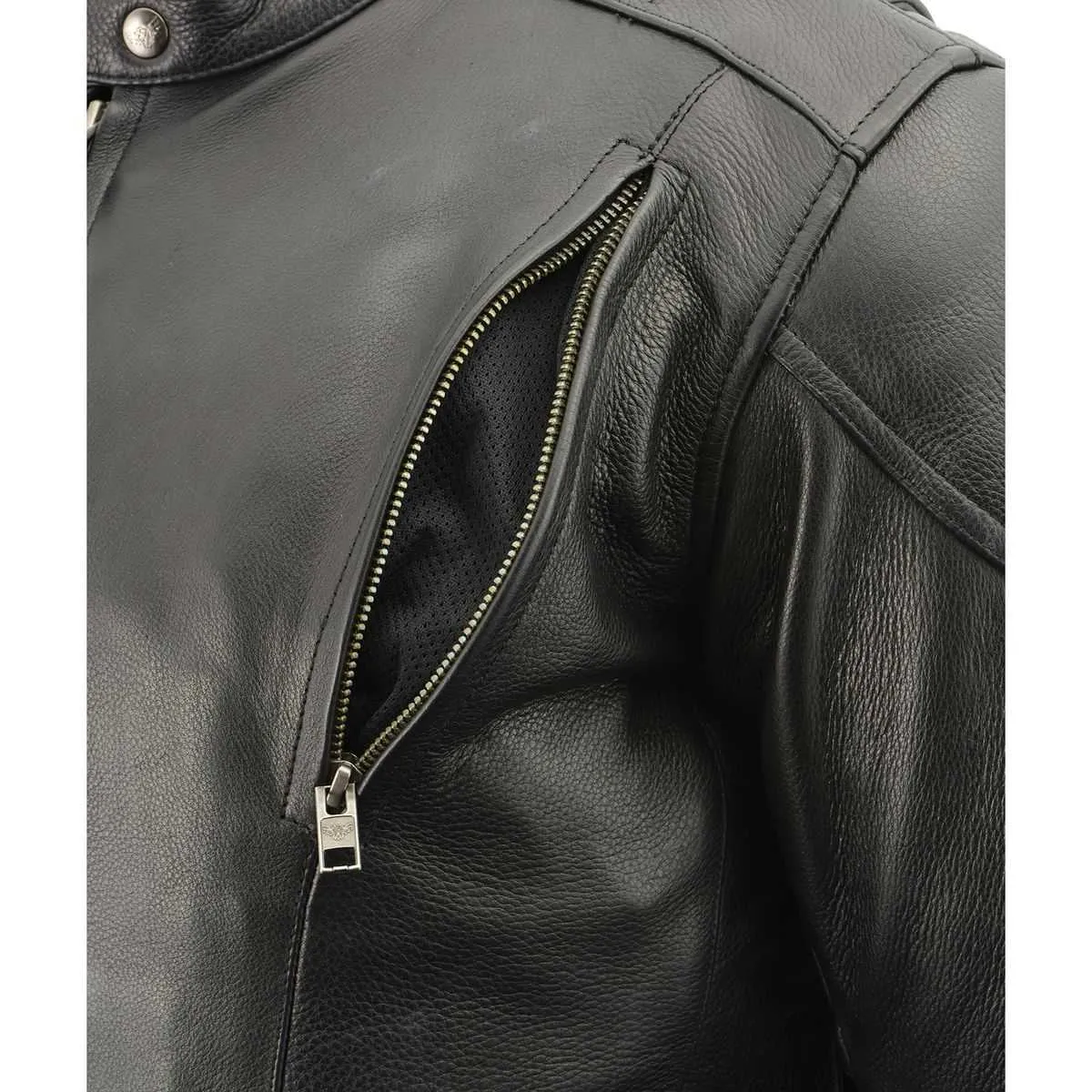 Milwaukee Leather SH1010 Men's 'Scooter' Black Vented Leather Jacket with Side Laces