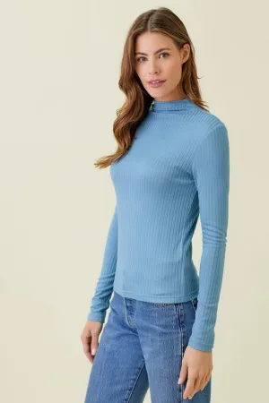 Mystree Ribbed Mock Neck Long Sleeve Top