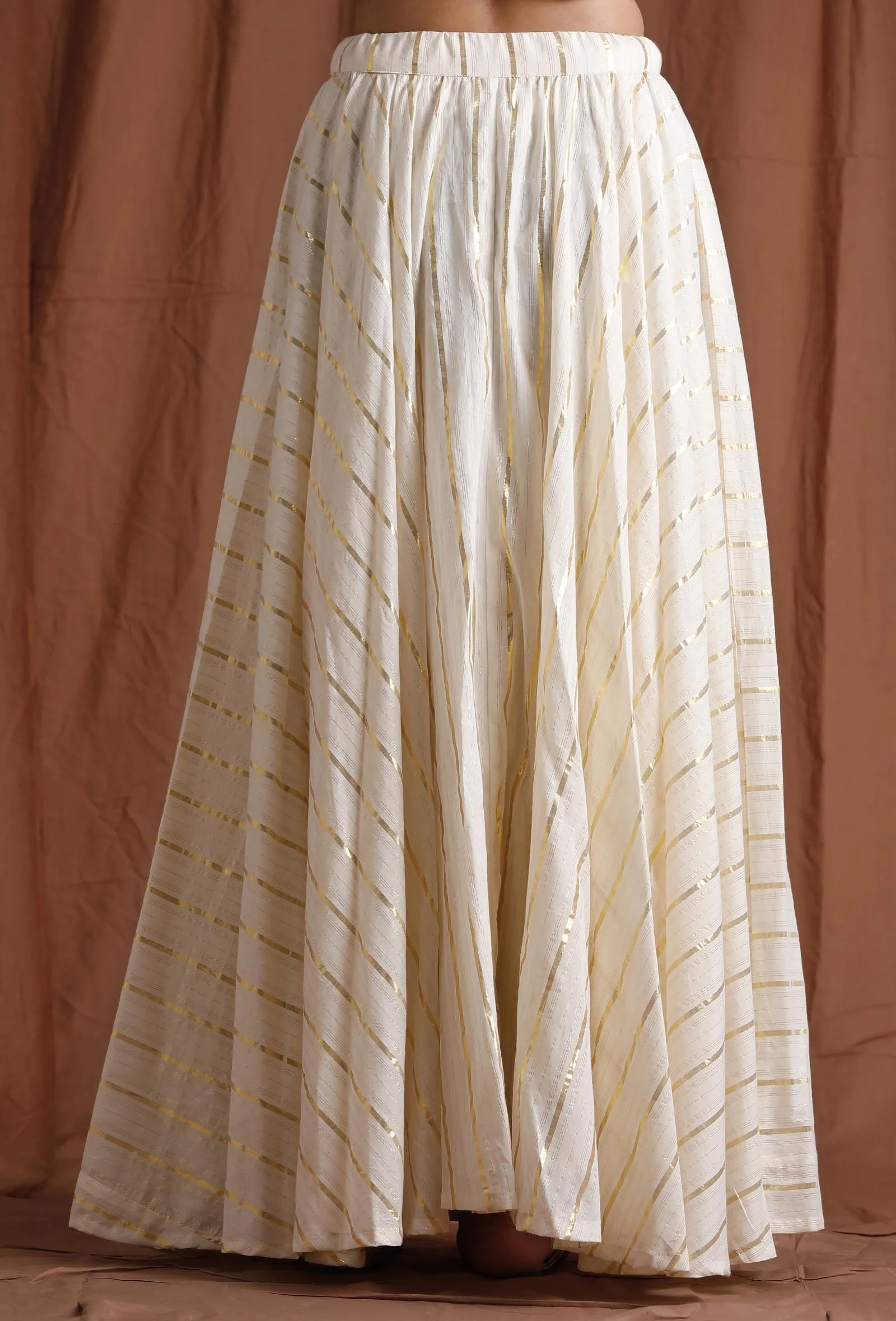 Off White and Golden Umbrella Cut Skirt