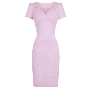 Pink 40s Short Sleeve Wiggle Wrap Look Summer Pencil Dress