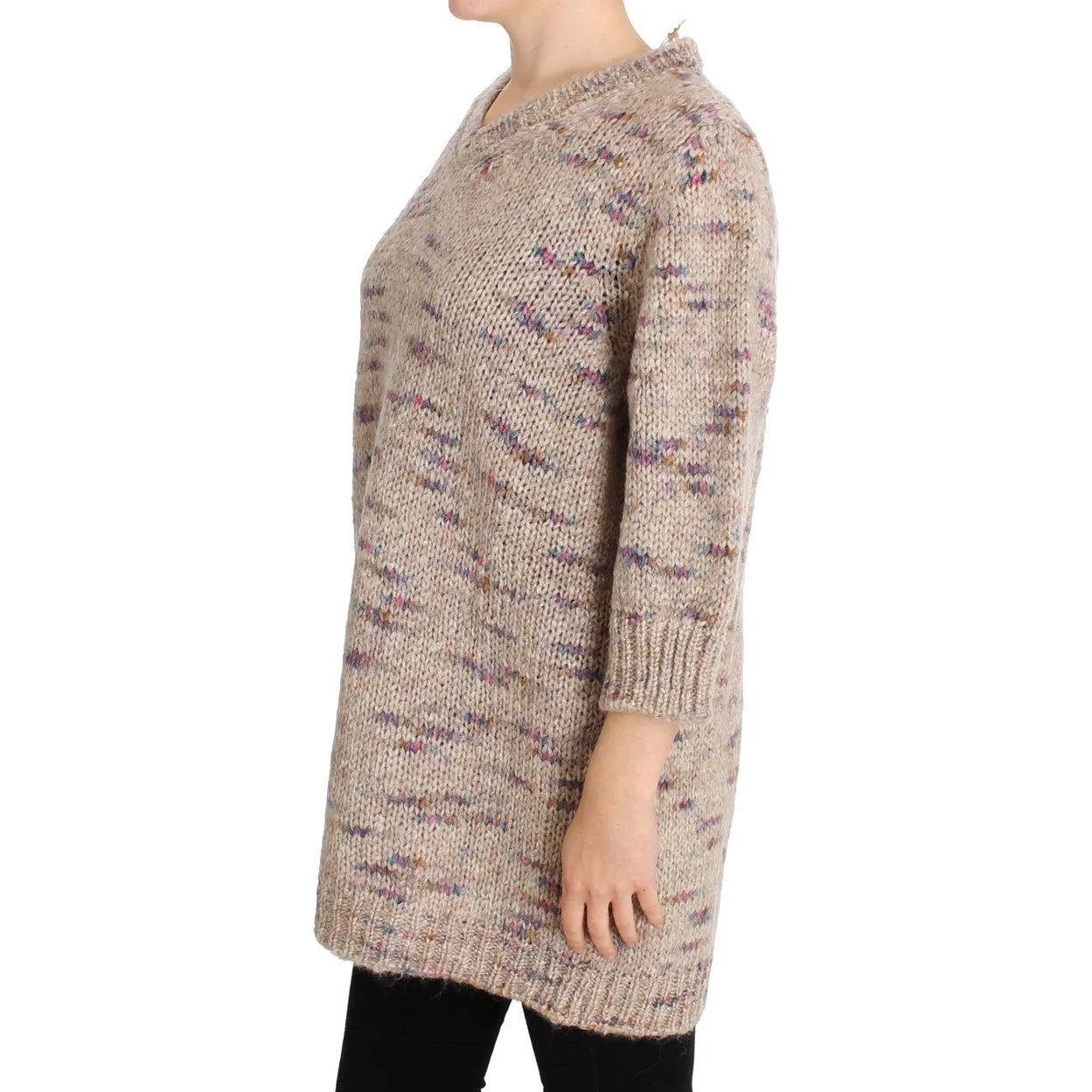 PINK MEMORIES Beige Oversized V-Neck Knitted Sweater