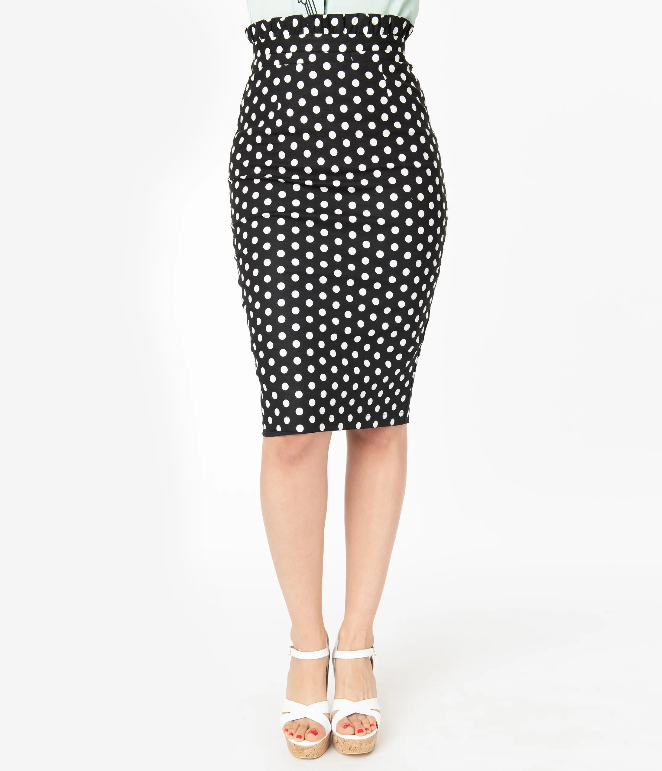 Retro Style Black Polka Dot Pencil Skirt