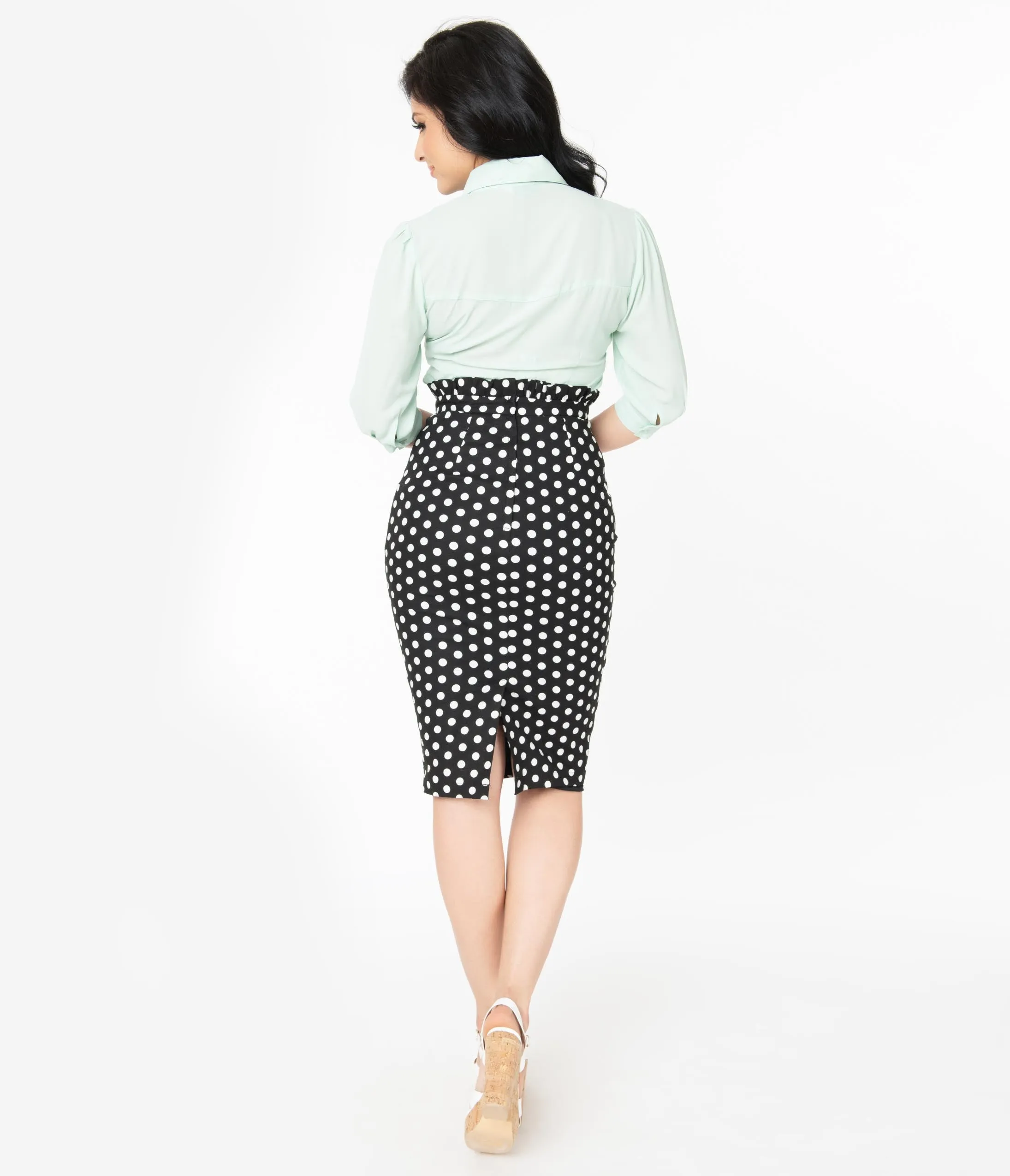 Retro Style Black Polka Dot Pencil Skirt