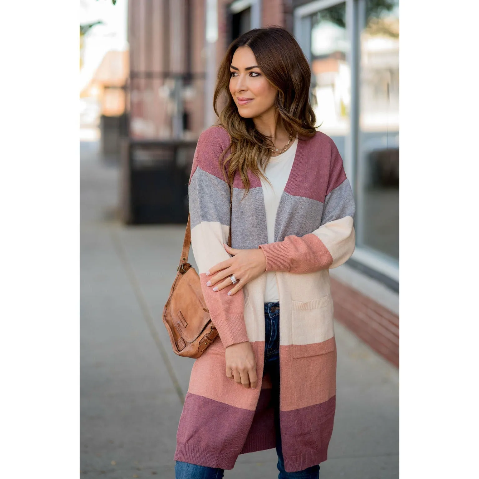 Ribbed Color Block Tunic Cardigan