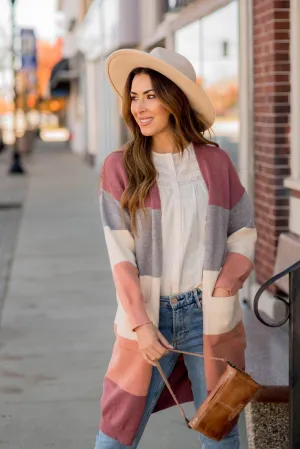 Ribbed Color Block Tunic Cardigan