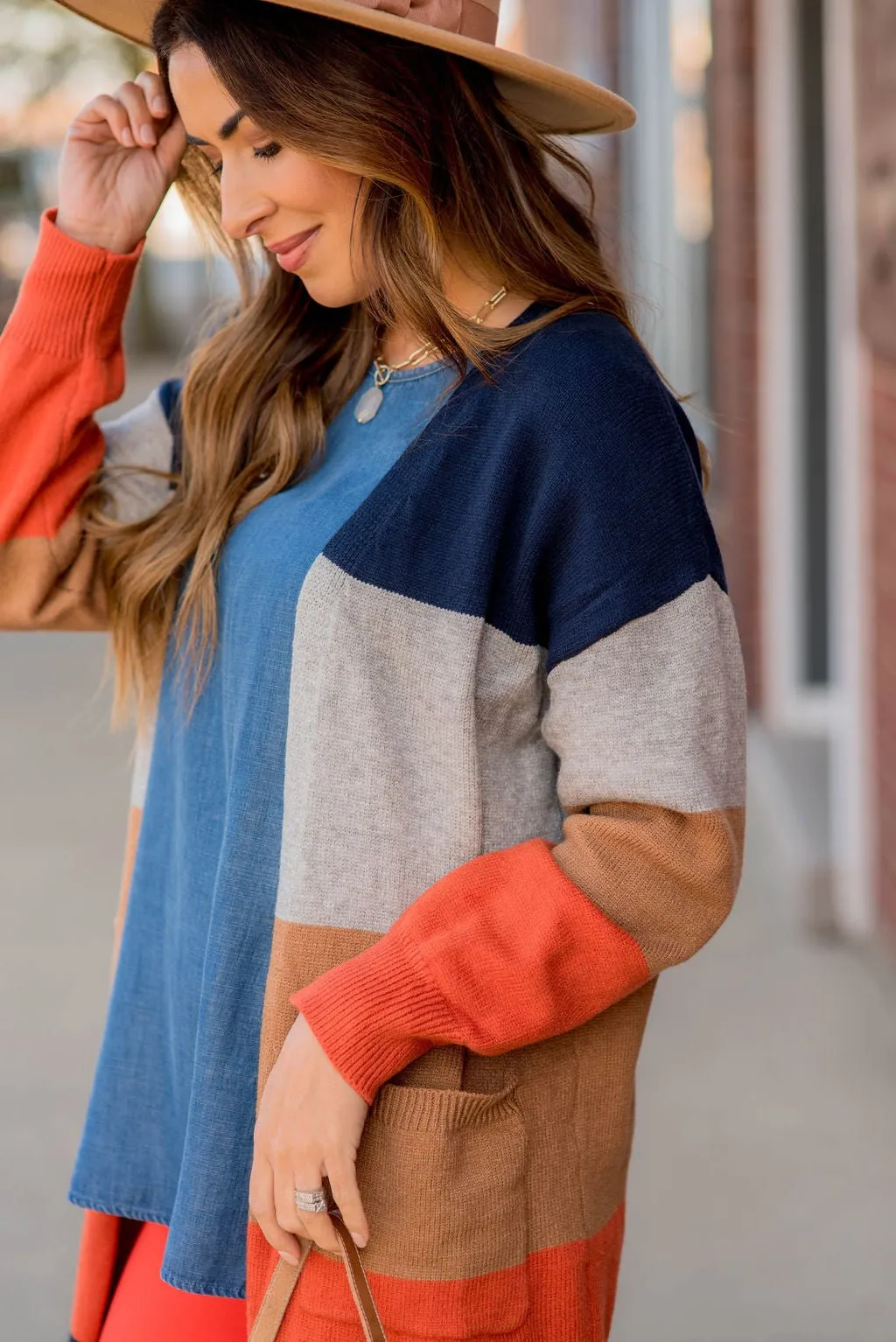 Ribbed Color Block Tunic Cardigan